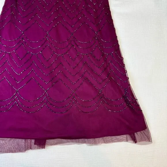 Adrianna Papell Beaded Sheer Overlay Evening Gown Cassis Wine Burgundy Women’s 6 - Picture 8 of 16